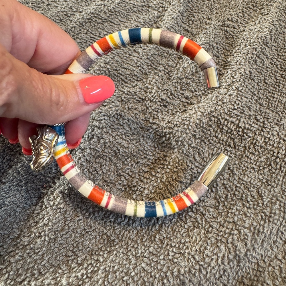 Brighton Multicolor Striped Leather Bracelet with Silver Shoe Charm - Picture 3 of 4